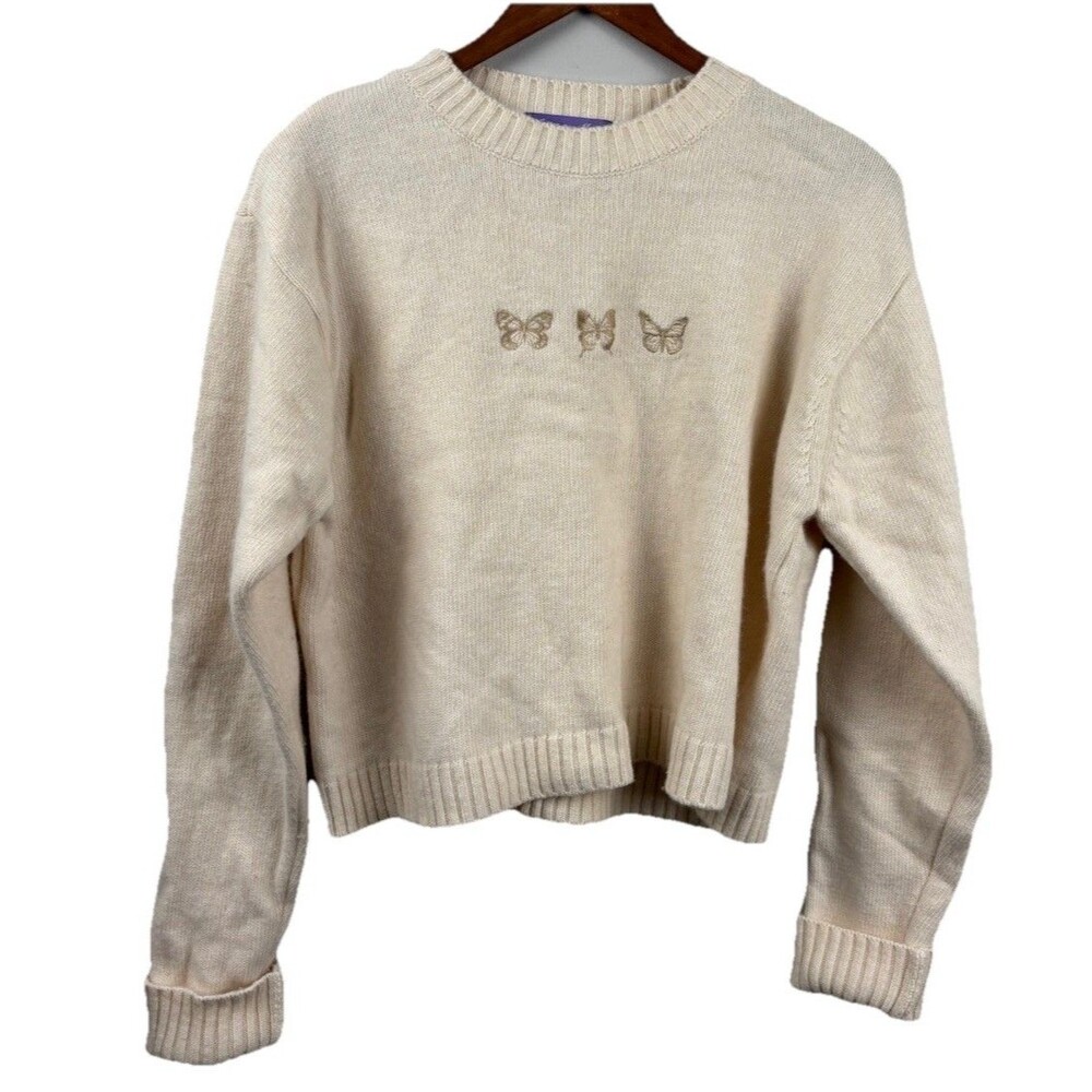 Letter From Moon Cream Sweater S/M Butterflies Merino Wool & Nylon